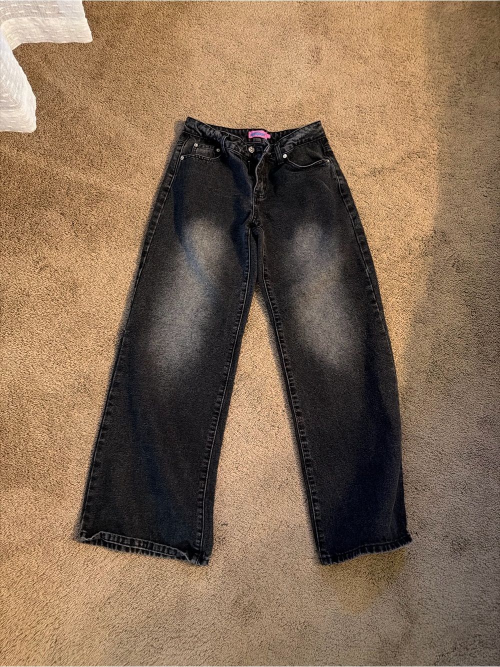 Low Rise Wide Leg Black Faded Jeans